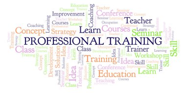 Profesyonel eğitim kelime bulutu. Yalnızca metin ile yapılan Wordcloud.