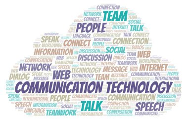 İletişim teknolojisi kelime bulutu. Yalnızca metin ile yapılan Wordcloud.