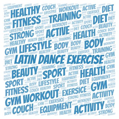 Latin dans egzersiz kelime bulutu. Yalnızca metin ile yapılan Wordcloud.
