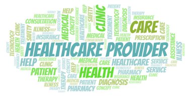 Sağlık sağlayıcı kelime bulutu. Yalnızca metin ile yapılan Wordcloud.