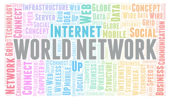 Wereld Netwerk Word Cloud Word Cloud Gemaakt Met Alleen Tekst — Stockfoto