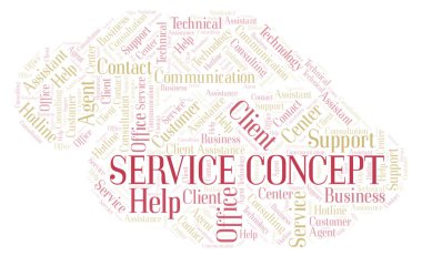 Hizmet kavramı kelime bulutu. Yalnızca metin ile yapılan Wordcloud.