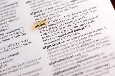 Sözcük veya tümceciğin marker ile vurgulanan bir sözlük Alfa.