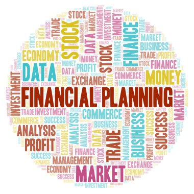 Finansal planlama kelime bulutu, yalnızca metin ile yapılan wordcloud.