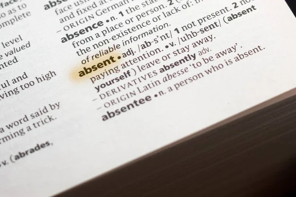 Word Phrase Absent Dictionary Highlighted Marker — Stock Photo, Image