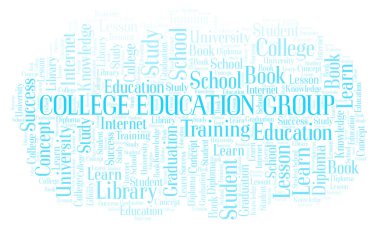 Eğitim grup kolej kelime bulutu, yalnızca metin ile yapılan wordcloud.