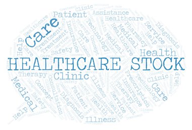 Sağlık hisse senedi kelime bulutu. Yalnızca metin ile yapılan Wordcloud.