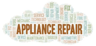 Cihaz onarım kelime bulutu. Yalnızca metin ile yapılan Wordcloud.