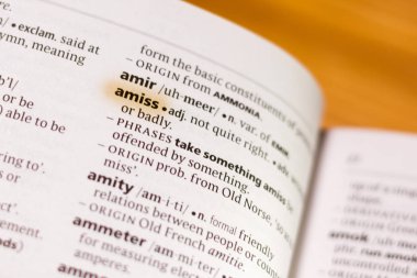 Sözcük veya tümceciğin marker ile vurgulanan bir sözlük Amiss.