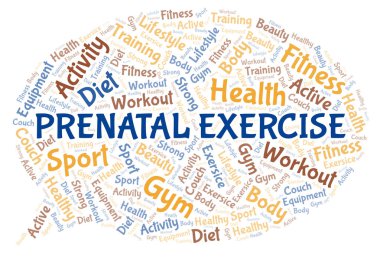 Doğum öncesi egzersiz kelime bulutu. Yalnızca metin ile yapılan Wordcloud.