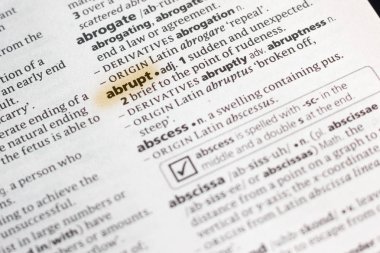 Sözcük veya tümceciğin marker ile vurgulanan bir sözlük Abrupt.