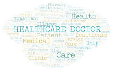 Sağlık doktor kelime bulutu. Yalnızca metin ile yapılan Wordcloud.
