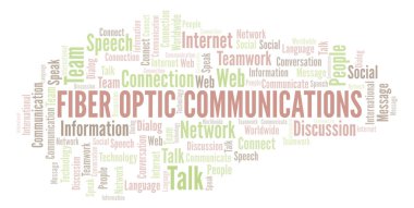 Fiber Optik iletişim kelime bulutu. Yalnızca metin ile yapılan Wordcloud.