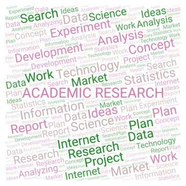 Akademik araştırma kelime bulutu. Yalnızca metin ile yapılan Wordcloud.