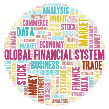 Küresel finansal sistemin kelime bulutu, yalnızca metin ile yapılan wordcloud.