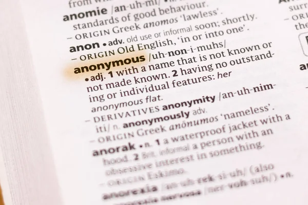 Word Phrase Anonymous Dictionary Highlighted Marker — Stock Photo, Image