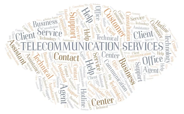 Serviços Telecomunicações Nuvem Palavras Wordcloud Feito Apenas Com Texto — Fotografia de Stock