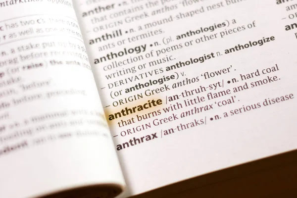 Word Phrase Anthracite Dictionary Highlighted Marker — Stock Photo, Image