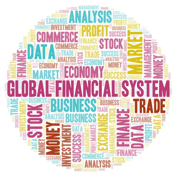 グローバル金融システムの単語の雲 テキストのみで作られた Wordcloud — ストック写真