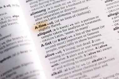 Sözcüğün veya tümceciğin marker ile vurgulanan Sözlükteki A-Line.