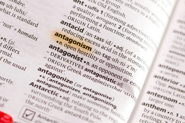 Word Phrase Antagonism Dictionary Highlighted Marker — Stock Photo, Image