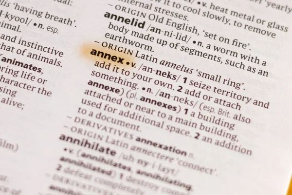 Word Phrase Annex Dictionary Highlighted Marker — Stock Photo, Image