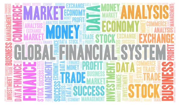 グローバル金融システムの単語の雲 テキストのみで作られた Wordcloud — ストック写真