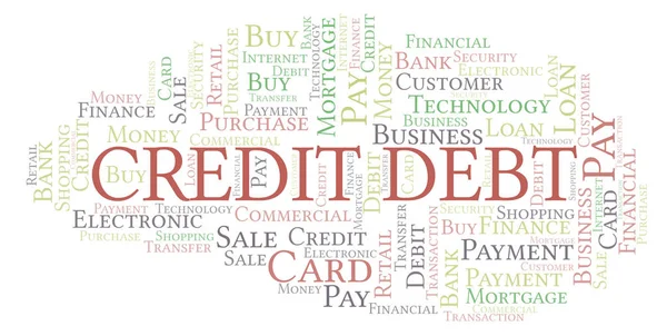 Credito Debito Parola Nube Wordcloud Realizzato Solo Con Testo — Foto Stock