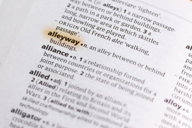 Sözcük veya tümceciğin Alleyway marker ile vurgulanan bir sözlük.
