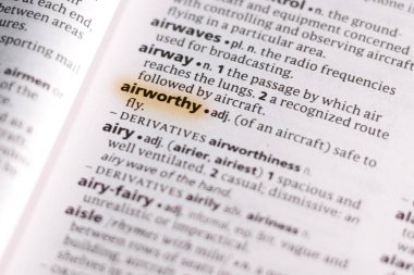 Sözcük veya tümceciğin Airworthy marker ile vurgulanan bir sözlük.