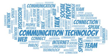 İletişim teknolojisi kelime bulutu. Yalnızca metin ile yapılan Wordcloud.