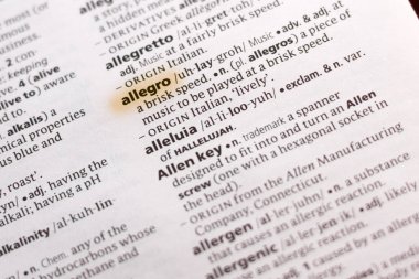 Sözcük veya tümceciğin marker ile vurgulanan bir sözlük Allegro.