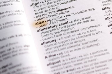 Sözcük veya tümceciğin Alike marker ile vurgulanan bir sözlük.