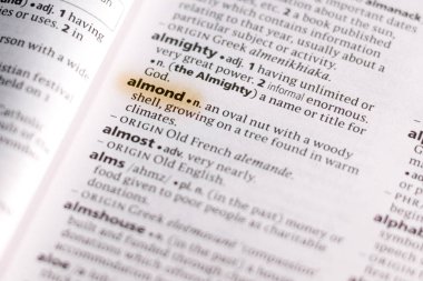 Sözcük veya tümceciğin marker ile vurgulanan bir sözlük badem.