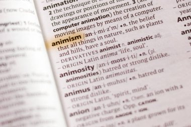 Sözcük veya tümceciğin marker ile vurgulanan bir sözlük animizm.