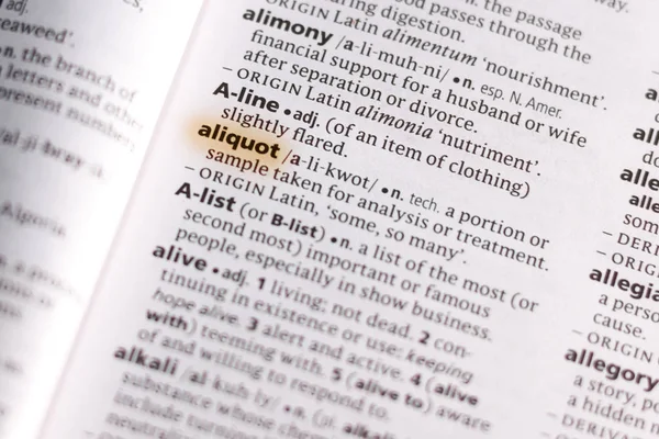 Слово Словосочетание Aliquot Словаре Выделенном Маркером — стоковое фото