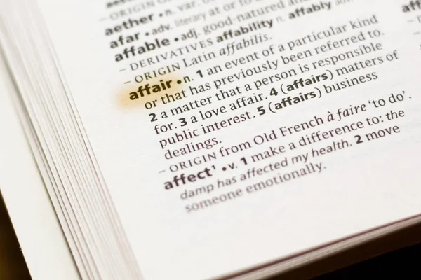 Word Phrase Affair Dictionary Highlighted Marker — Stock Photo, Image