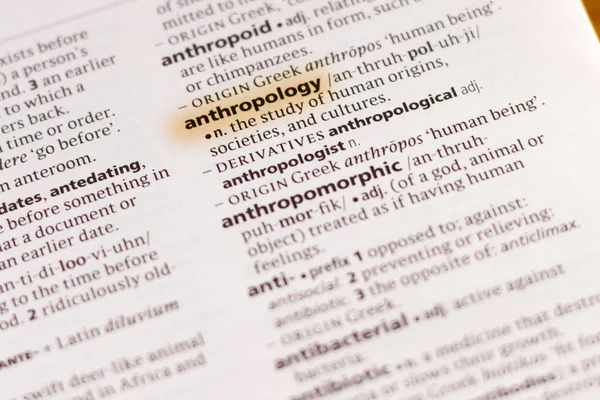 Das Wort Oder Die Phrase Anthropologie Einem Wörterbuch Mit Markierung — Stockfoto