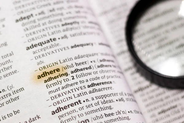 Word Phrase Adhere Dictionary Highlighted Marker — Stock Photo, Image