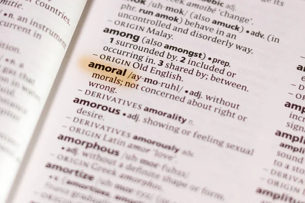 Słowo Lub Frazę Amoral Słowniku Wyróżnione Markerem — Zdjęcie stockowe
