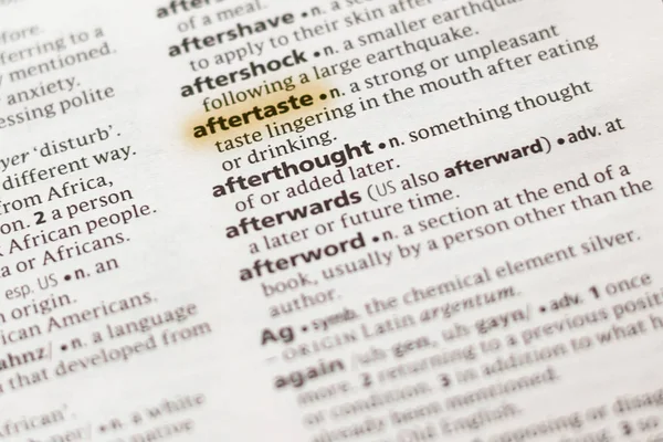 Word Phrase Aftertaste Dictionary Highlighted Marker — Stock Photo, Image