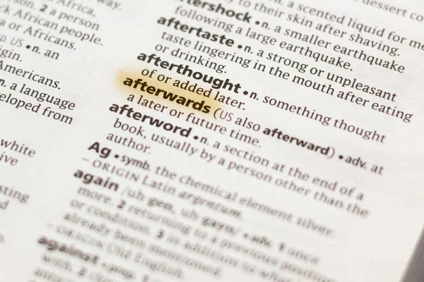 Word Phrase Afterwards Dictionary Highlighted Marker — Stock Photo, Image
