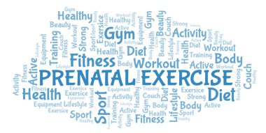 Doğum öncesi egzersiz kelime bulutu. Yalnızca metin ile yapılan Wordcloud.