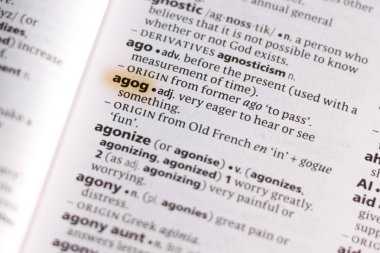 Sözcük veya tümceciğin marker ile vurgulanan bir sözlük Agog.