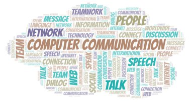 Bilgisayar iletişim kelime bulutu. Yalnızca metin ile yapılan Wordcloud.