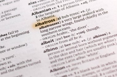 Sözcük veya tümceciğin Albatros marker ile vurgulanan bir sözlük.