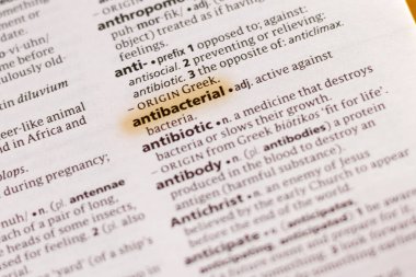 Sözcük veya tümceciğin antibakteriyel marker ile vurgulanan bir sözlük.