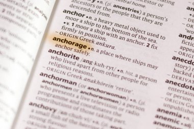 Marker ile vurgulanan sözlüğe sözcük veya tümcecik Anchorage.