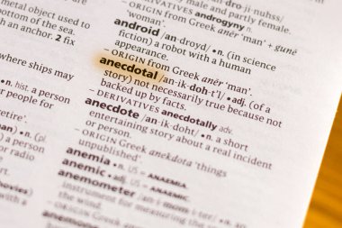 Sözcük veya tümceciğin marker ile vurgulanan bir sözlük Anecdotal.