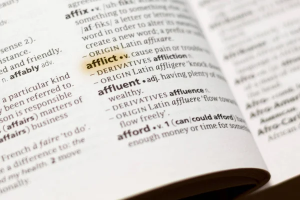 Λέξη Φράση Affict Ένα Λεξικό Επισημαίνονται Μαρκαδόρο — Φωτογραφία Αρχείου